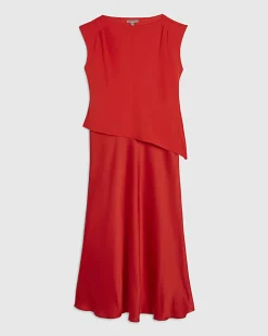 Petite Red Satin Hybrid Midi Dress