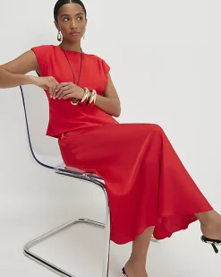 Petite Red Satin Hybrid Midi Dress