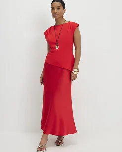 Petite Red Satin Hybrid Midi Dress