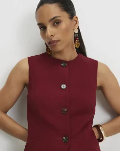 Petite Red Sleeveless Button Detail Waistcoat