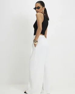 Petite White Pleated Wide Leg Trousers