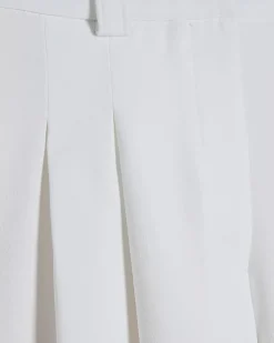 Petite White Pleated Wide Leg Trousers
