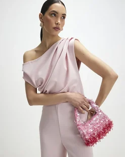Pink Asymmetric Drape Jumpsuit