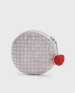 Pink Beaded Cherry Circle Purse