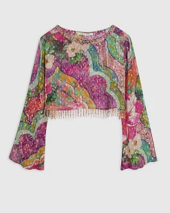 Pink Beaded Fringe Beach Crop Top