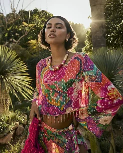 Pink Beaded Fringe Beach Crop Top