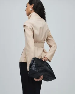 Pink Belted Funnel Neck Leather Jacket
