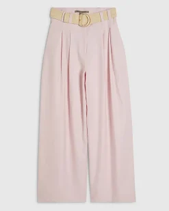 Pink Belted Wide Leg Trousers