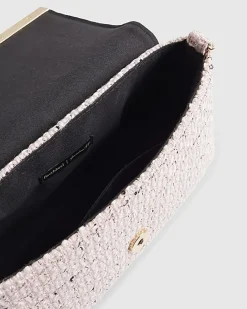 Pink Boucle Bar Front Clutch Bag