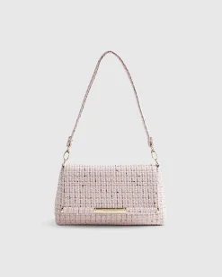 Pink Boucle Bar Front Clutch Bag