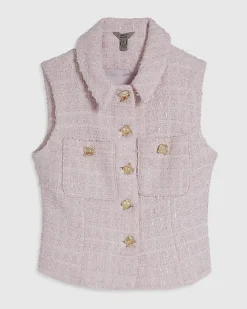 Pink Boucle Collared Sleeveless Waistcoat