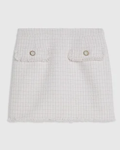 Pink Boucle Fringe Hem Mini Skirt