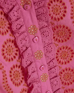 Pink Broderie Frill Sleeve Blouse