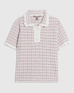 Pink Button Up Boucle Collared Top
