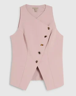 Pink Collarless Asymmetric Waistcoat