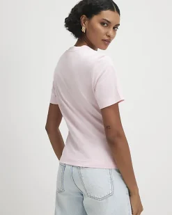 Pink Cotton Short Sleeve Lace Aysmmetric Top