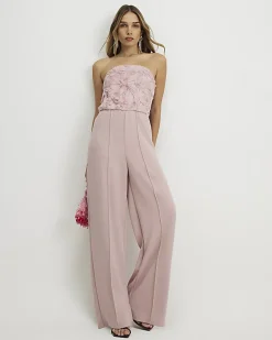 Pink 3D Flower Bandeau Jumpsuit