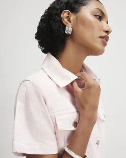 Pink Denim Short Sleeve Playsuit