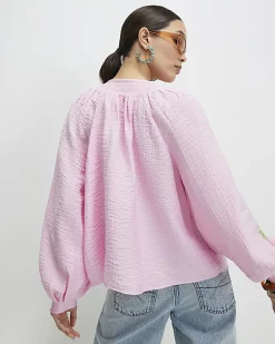 Pink Embroidered Conversational Print Shirt