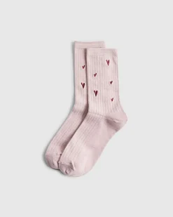 Pink Embroidered Heart Socks