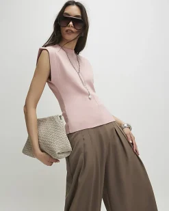 Pink Fitted Knit Sleeveless Top