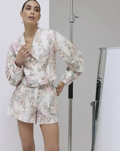 Pink Floral Boucle Shorts