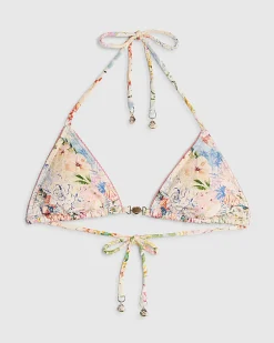 Pink Floral Print Triangle Bikini Top