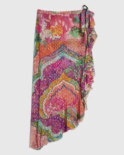 Pink Floral Printed Ruffle Beach Maxi Skirt