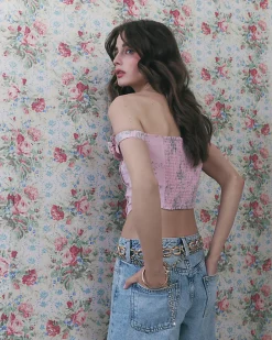 Pink Floral Sleeveless Bustier Corset Top