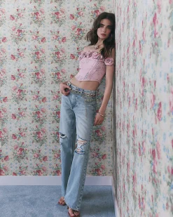 Pink Floral Sleeveless Bustier Corset Top