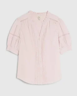 Pink Frill Collar Short Sleeve Blouse