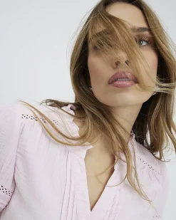 Pink Frill Collar Short Sleeve Blouse