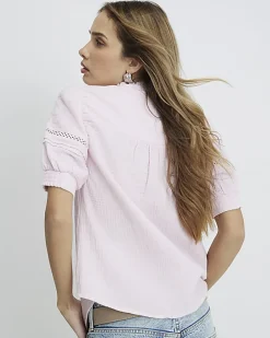 Pink Frill Collar Short Sleeve Blouse