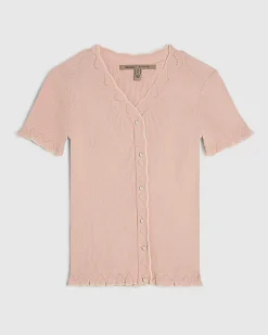 Pink Frill Trim Ribbed Knitted Top