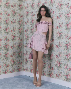 Pink Gathered Hip Panel Mini Skirt