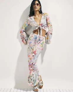 Pink Graphic Print Maxi Beach Skirt