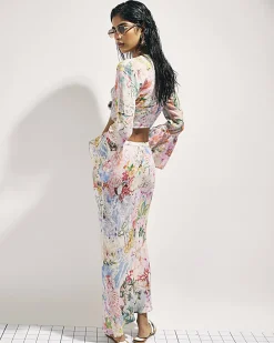 Pink Graphic Print Maxi Beach Skirt