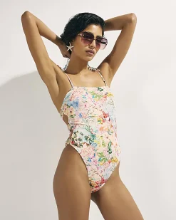 Pink Graphic Print Tie Strap Swimsuit