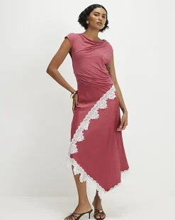 Pink Lace Hybrid Drape Maxi Dress