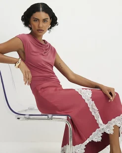 Pink Lace Hybrid Drape Maxi Dress