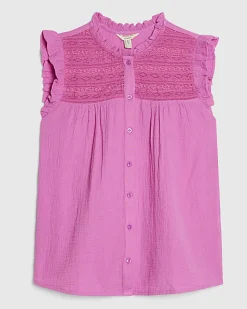 Pink Lace Yoke Blouse