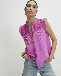 Pink Lace Yoke Blouse