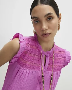 Pink Lace Yoke Blouse