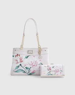 Pink Lilies Chain Tote Bundle Bag