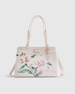 Pink Lilies Floral Chain Handle Tote Bag