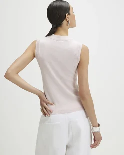 Pink Linen Blend Double Layer Knitted Vest