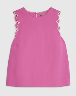Pink Linen Blend Scallop Trim Tank Top
