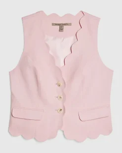 Pink Linen Blend Scallop Trim Waistcoat