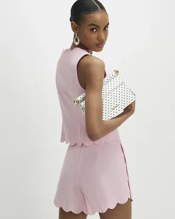 Pink Linen Blend Scallop Trim Waistcoat