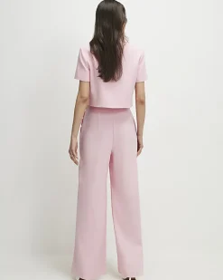 Pink Linen Blend Scalloped Wide Leg Trousers